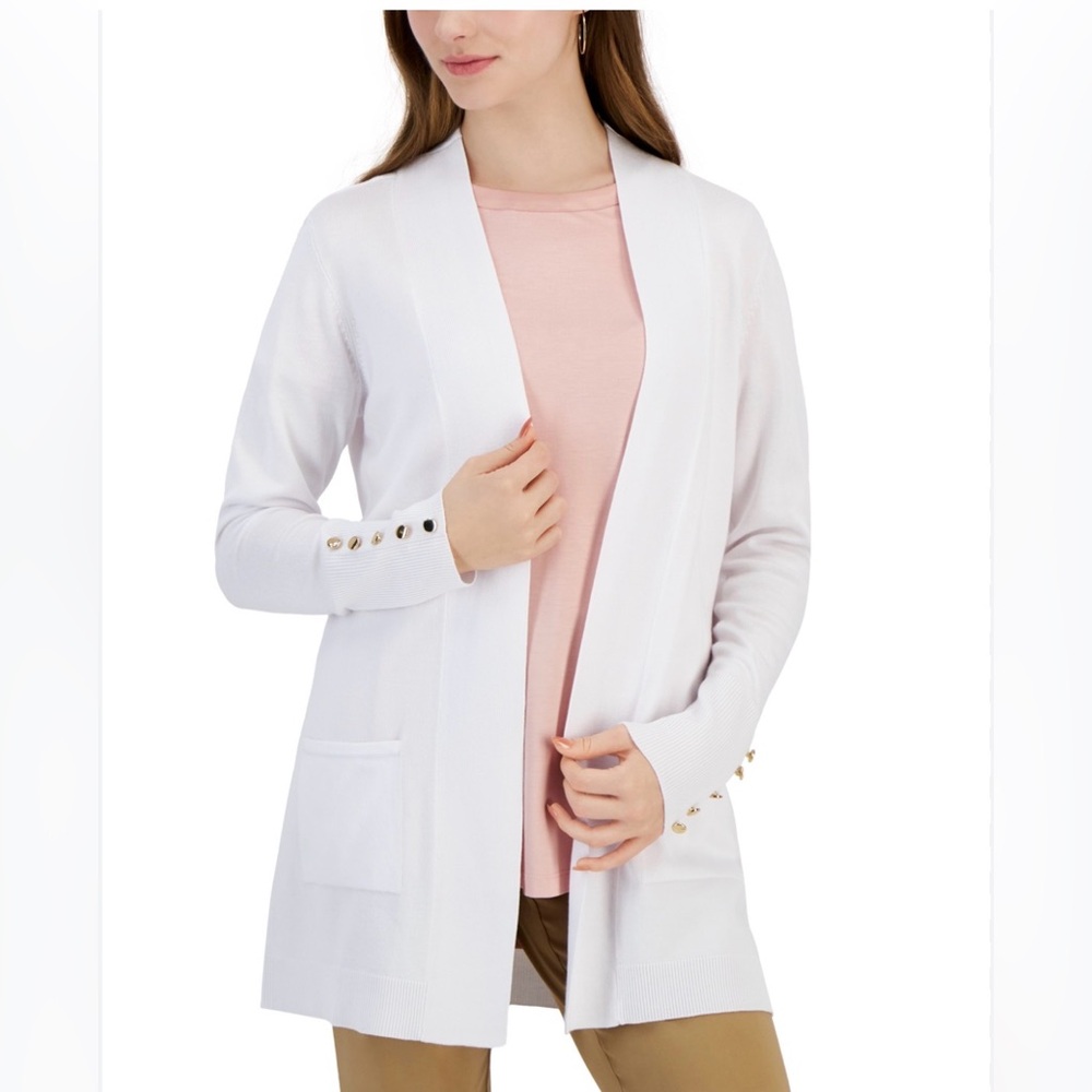 NWT JM Collection Petite Open-front Button-cuff Cardigan, Created For Size M